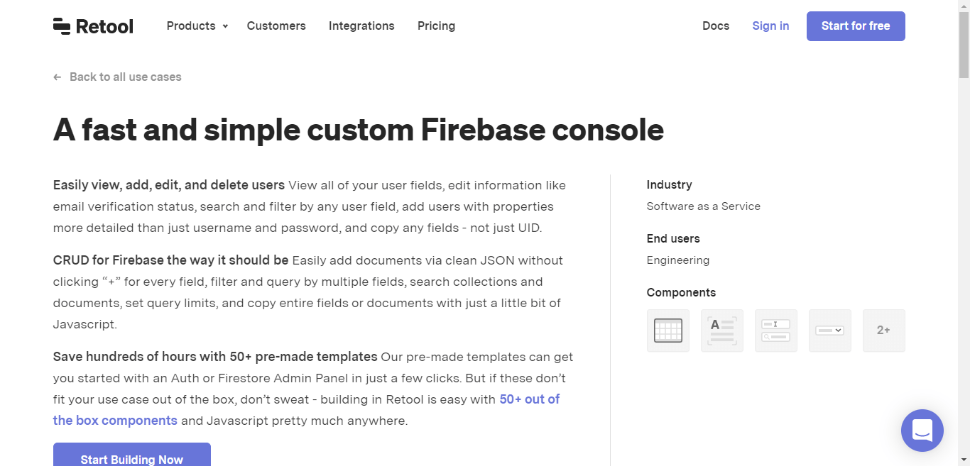 Retool area Usecase pages screenshot