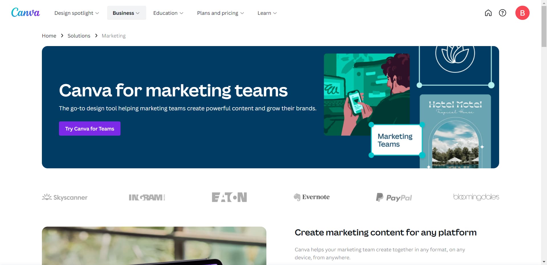 Canva area Business solutions screenshot