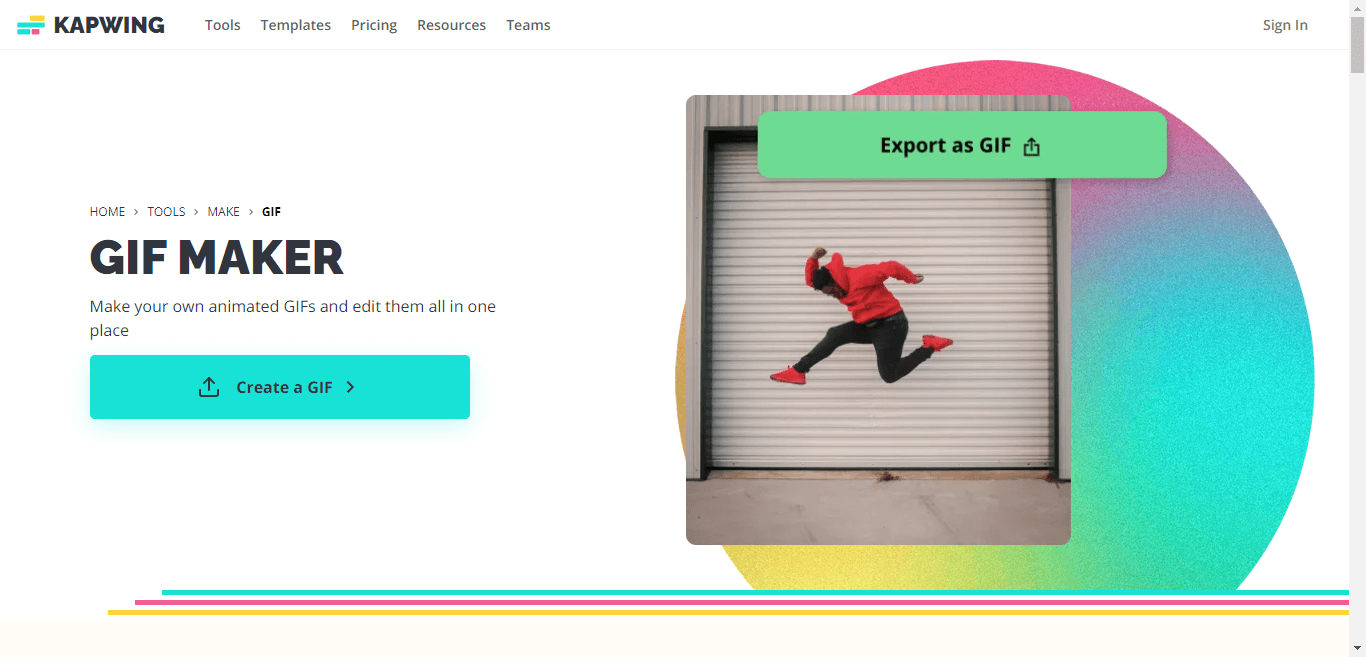 Kapwing area Tools pages screenshot