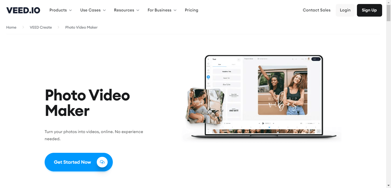 VEED area Video maker pages screenshot