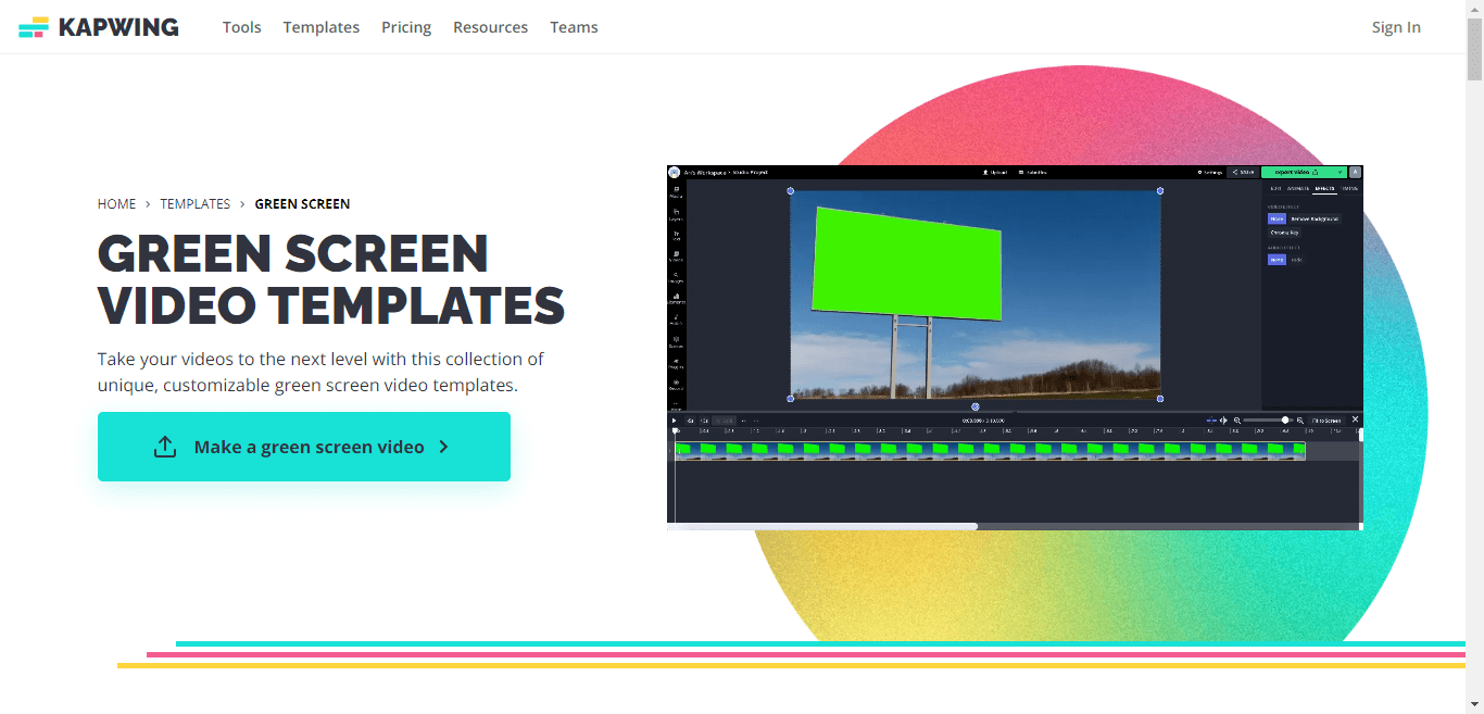 Kapwing area Template collection pages screenshot