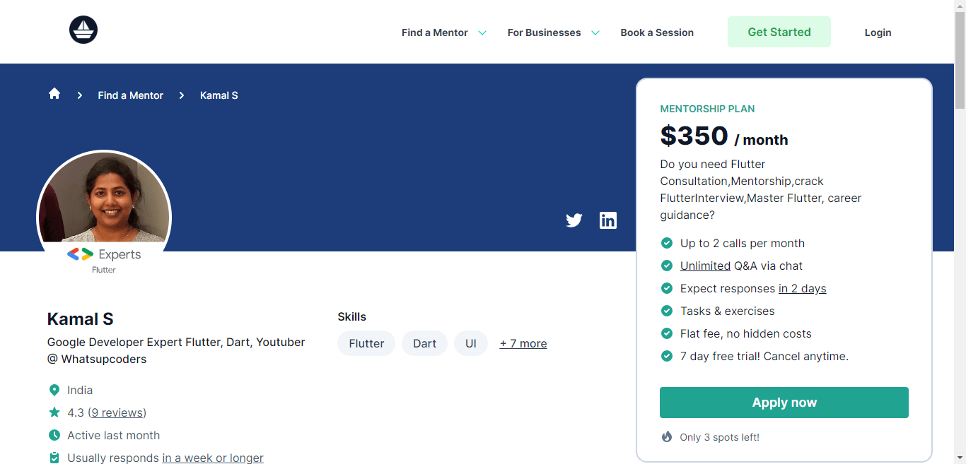 MentorCruise area Mentor profile screenshot